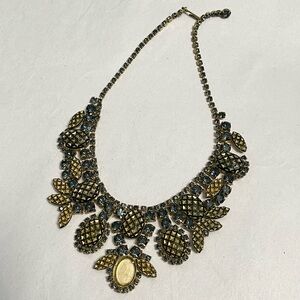 Rare Unsigned Hobe Pinecone Cabochon Rhinestone Bib Necklace Missing Stone Gold